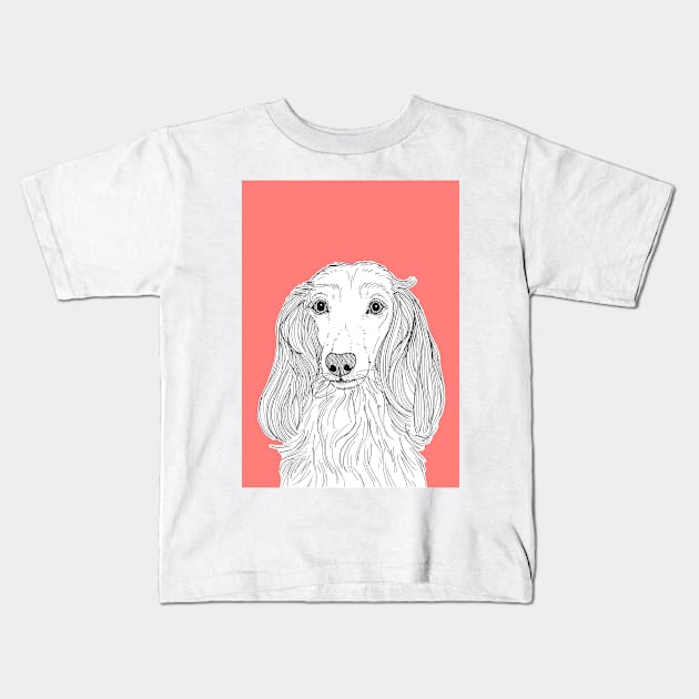 Long Haired Dachshund Portrait Kids T-Shirt by AdamRegester